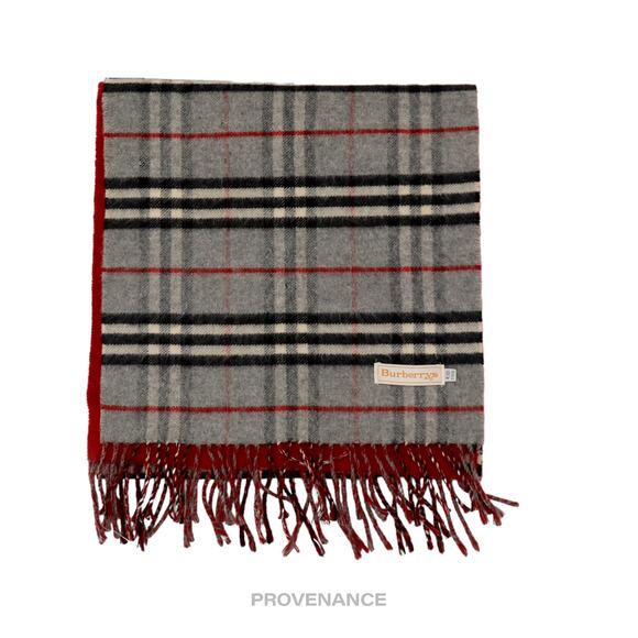 🔴 Burberry Scarf - Nova Check Cashmere Grey Red - Picture 2 of 7